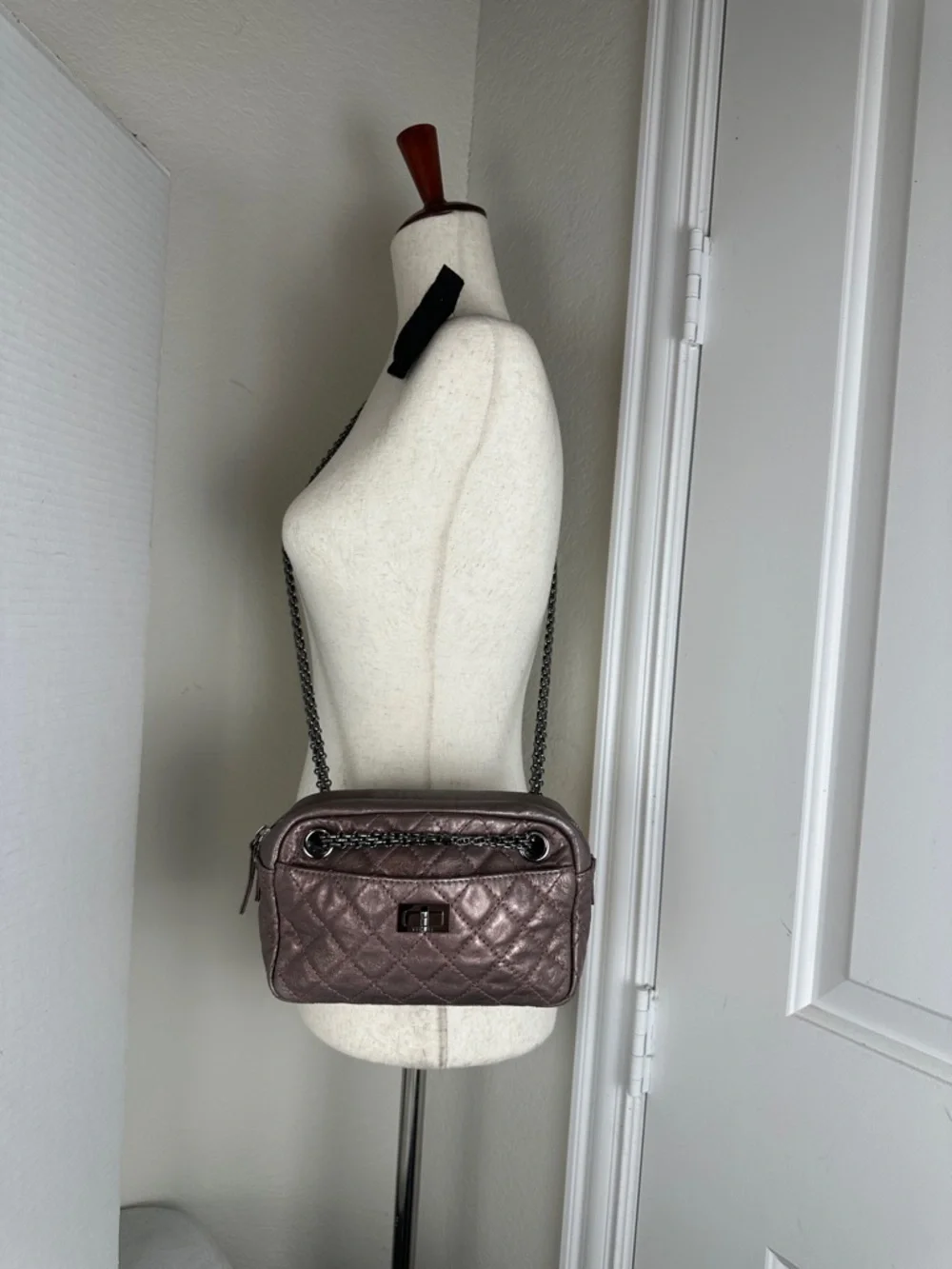 Quilted Chanel Metallic Pink Chain Mini Shoulder Bag